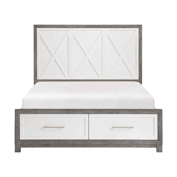 Bed Frame Queen Platform Bed with Footboard Storage Ivory and Gray Finish Bedroom Furniture 1pc