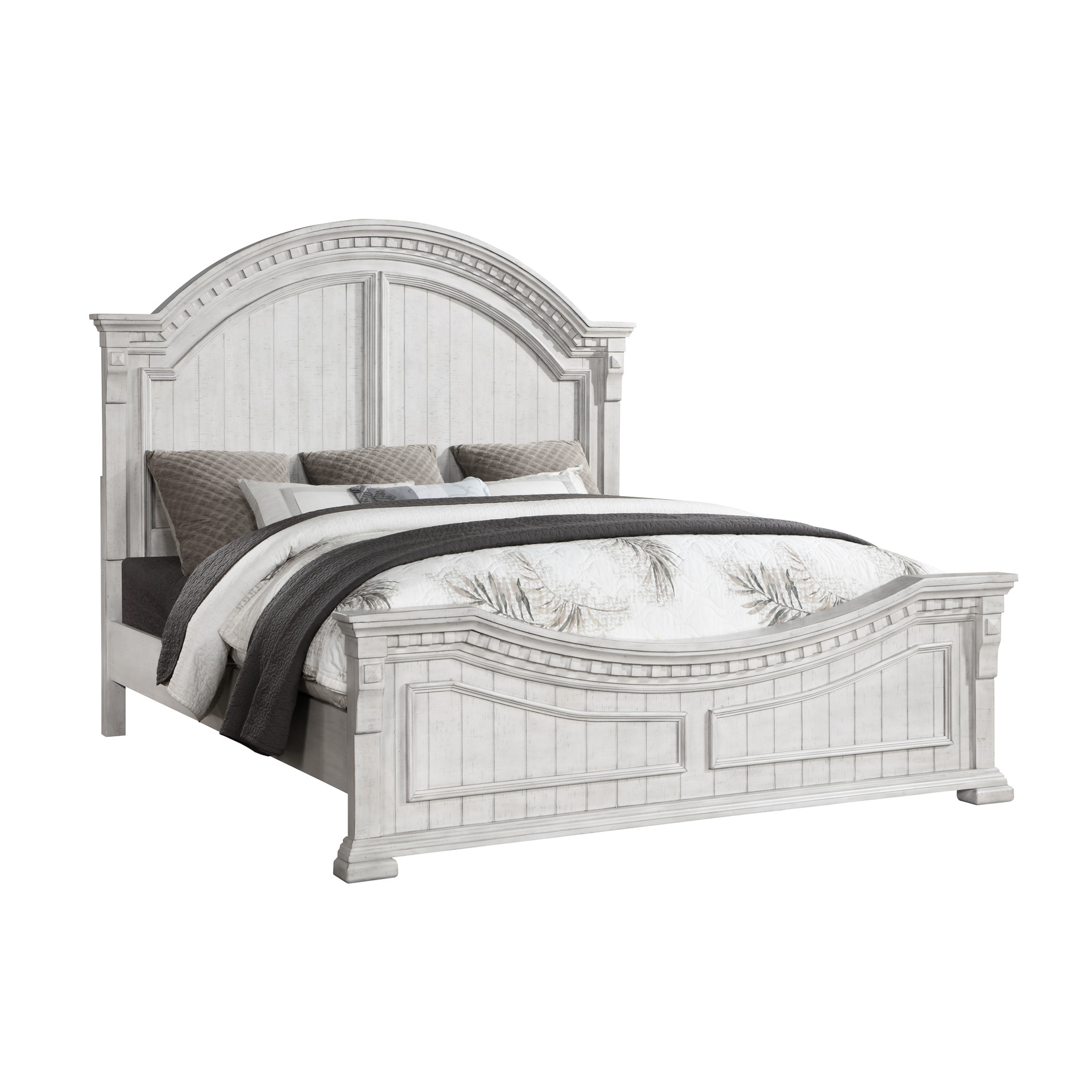 Bed Frame / Queen Size, Solid and Manufactured Wood, Antique White ...