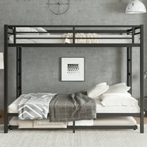 Bed Frame Queen over Queen Metal Bunk Bed with Twin Size Trundle, Black,Platform Bed Frame