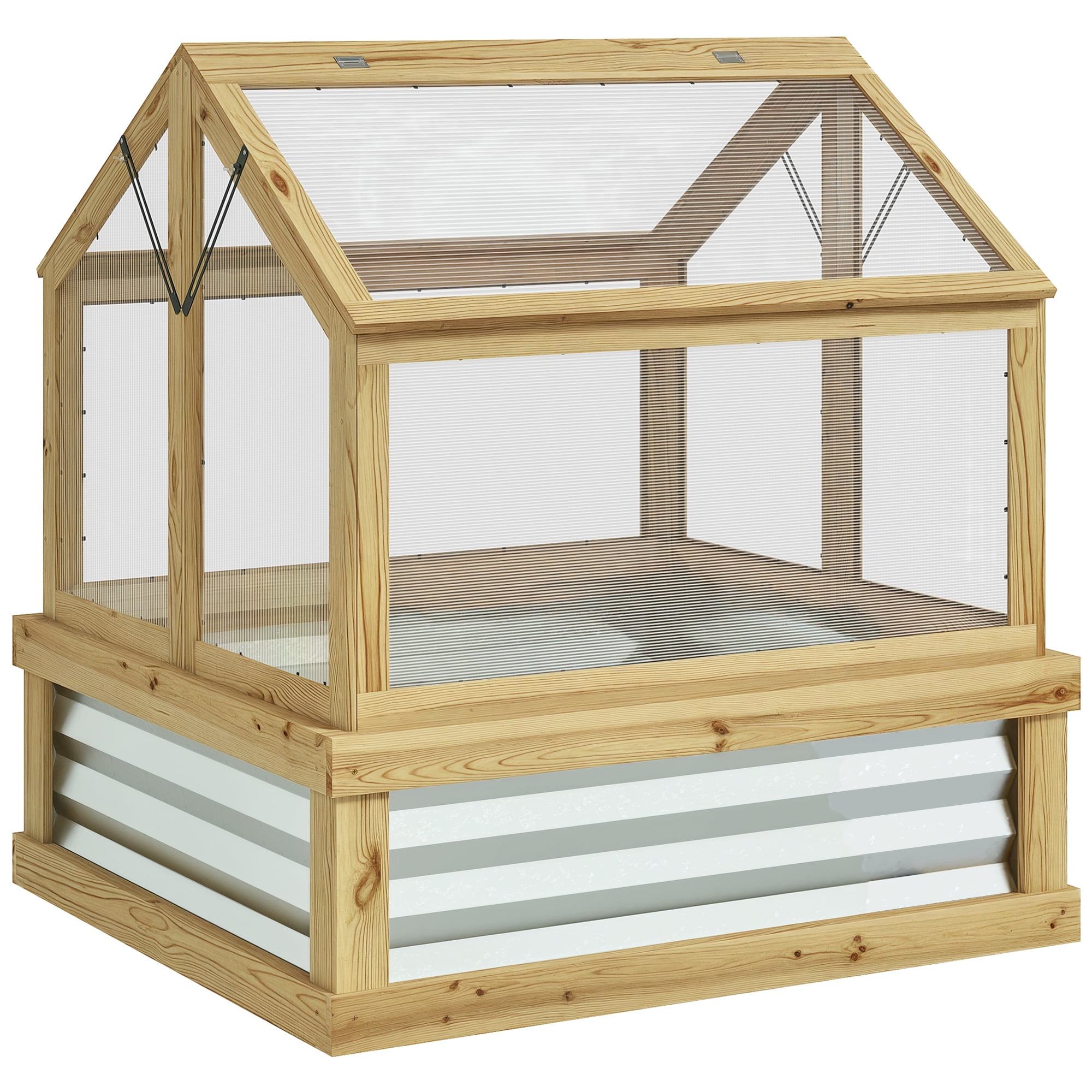 Bed Frame Raised Garden Bed with Polycarbonate Greenhouse, Garden Wooden Cold Frame Greenhouse Flower Planter Protection, Peak Roof