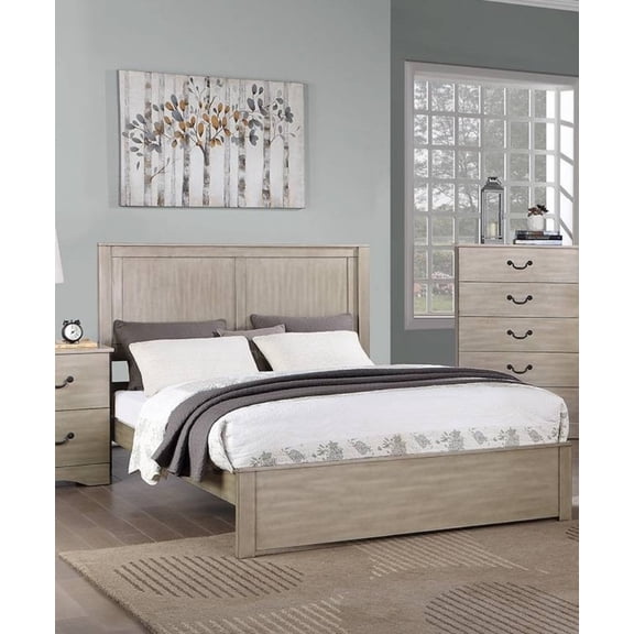 Bed Frame Rustic Style Eastern King Size Bed 1pc Two Panel Headboard Antique Silver Finish Bedroom Furniture