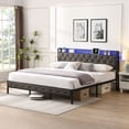 thumbnail image 1 of Bed Frame with Storage Headboard, LED Bed Frame, Upholstered Platform Bed Frame with LED Lights & Charging Station, No Box Spring Needed, Easy Assembly, Noise Free, 1 of 6