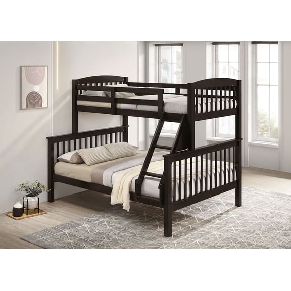 Bed Frame Transition Twin Full Bed With Slat Design And Angled Ladder, Walnut