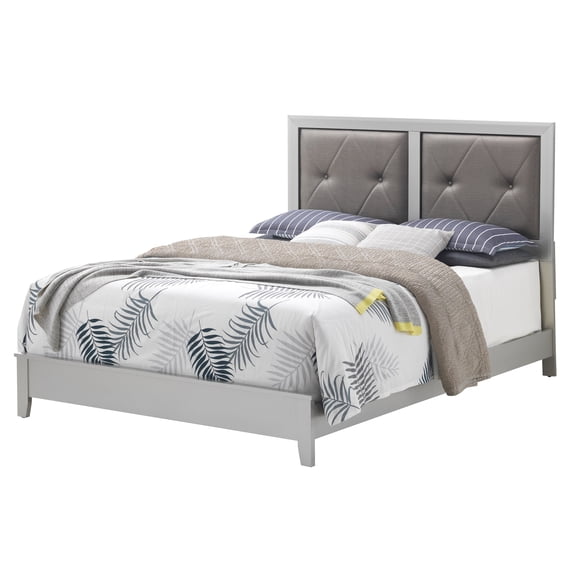 Bed Frame Transitional Queen Bed In Elegant Silver Champagne