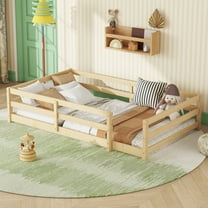 Bed Frame Twin Size Floor Bed, Montessori Floor Bed with Fence, Montessori Bed Twin Size, Wood Montessori Floor Bed for , , (Natural).,Platform Bed Frame