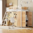thumbnail image 1 of Bed Frame Twin Size Loft bed with L-shape Desk and Wardrobe, White, 1 of 8