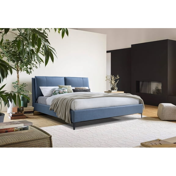 Bed Frame Upholstered Blue King Bed