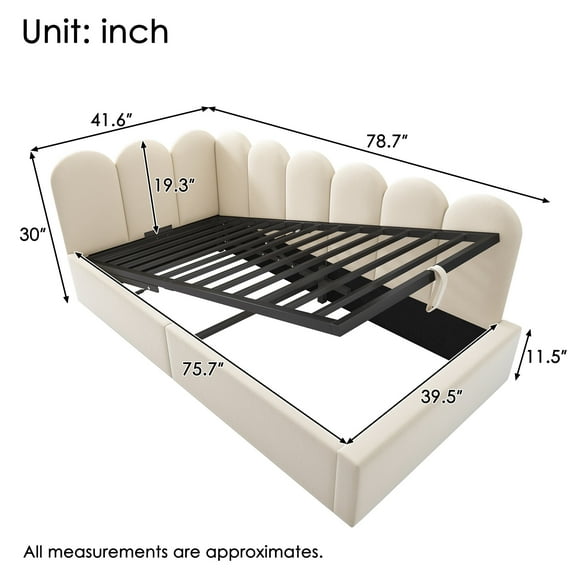 Bed Frame Upholstered Daybed Bed With Storage,Ottoman Bed Twin Size Single Sofa Bed, Daybed With Hydraulic Storage Bed Frame, With Metal Slatted Frame, Velvet, Beige (Without Mattress),Platform Bed F