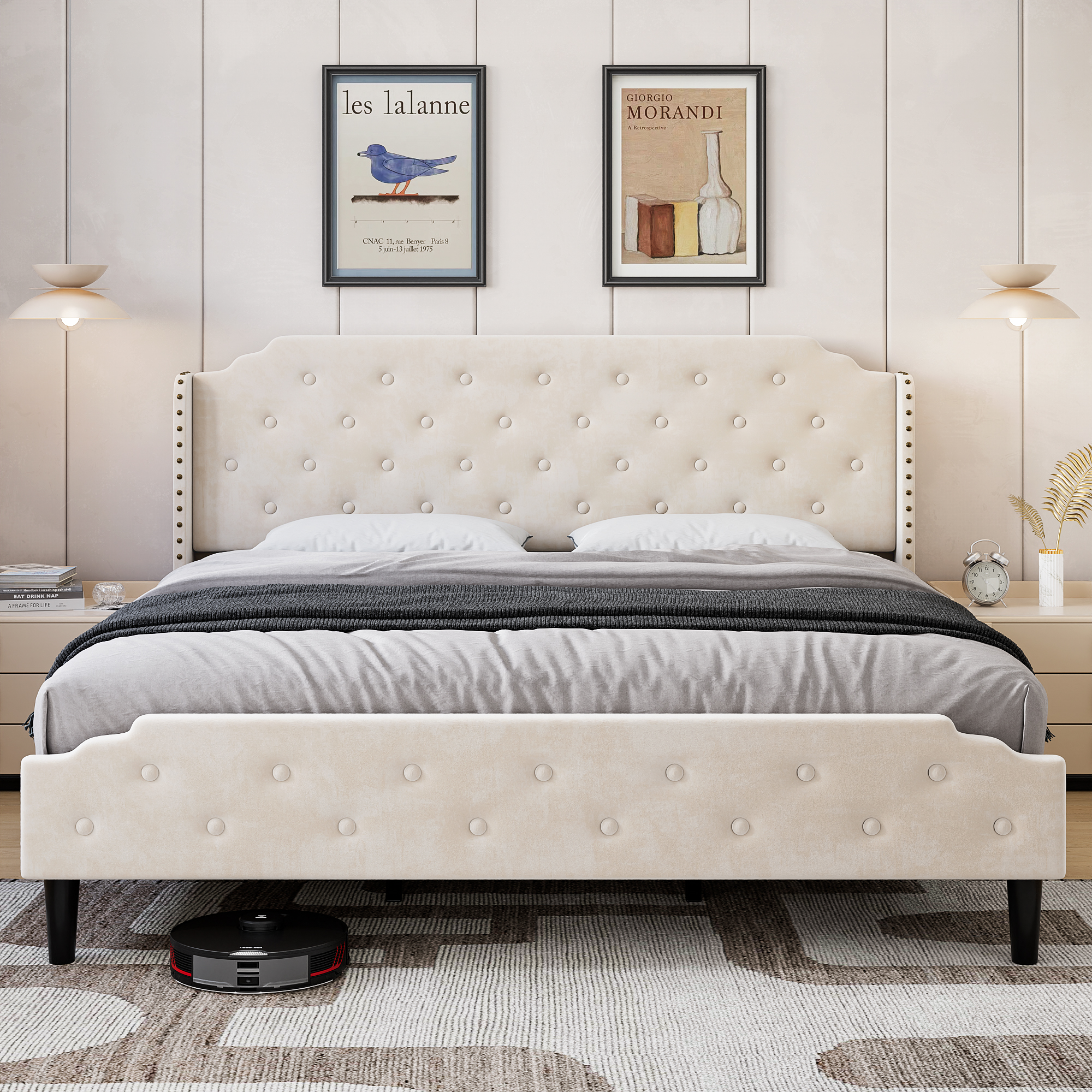 Bed Frame, Velvet Platform Bed Frame with Headboard, Upholstered Bed ...