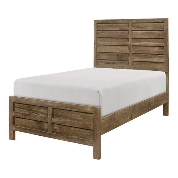 Bed Frame Weathered Pine Finish 1pc Twin Bed Modern Line Pattern Rustic Style Wooden Bedroom Furniture