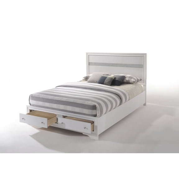 Bed Frame White Finish EK Bed W/Storage