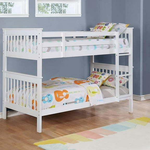 Bed Frame White Slatted Headboard Twin/Twin Bunk Bed