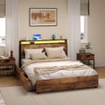 thumbnail image 1 of Bed Frame with 4 Storage Drawers & Headboard Metal Platform Bed with LED Lights USB Ports & Outlets Non-Slip Strong No Box Spring Needed, 1 of 8