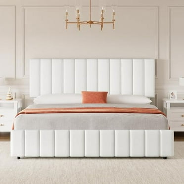 Bed Frame with 4 Storage Drawers and Adjustable Headboard, Linen Upholstered Platform Bed Frame with Wooden Slats Support, No Box Spring Needed