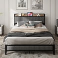 thumbnail image 1 of Bed Frame with Charging Outlets - Queen Size, Linen Upholstery, Bedroom Practicality, 1 of 2
