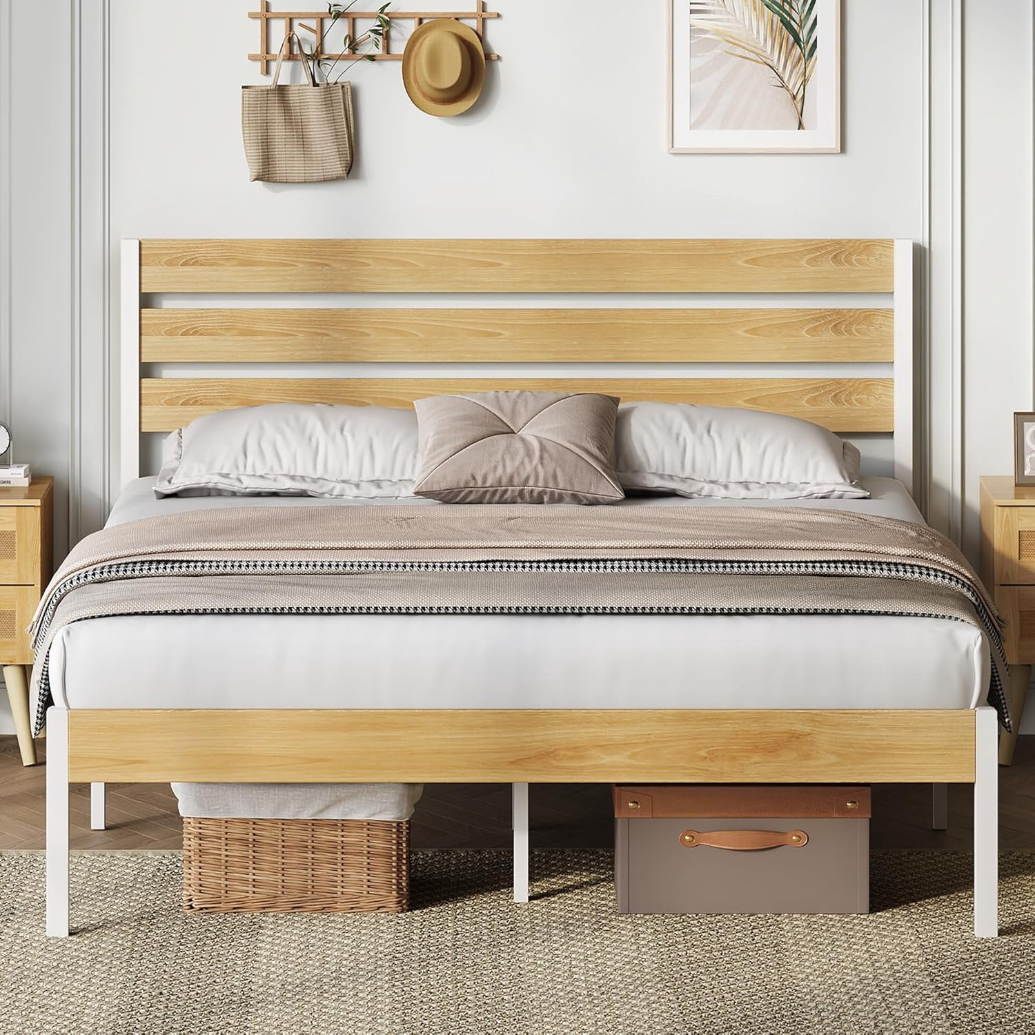 Bed Frame with Headboard, Metal Platform Bed Frame with Under Bed ...