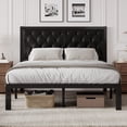 thumbnail image 1 of Lifezone Bed Frame with Upholstered Headboard, Queen, Metal Support, No Box Spring Needed, Modern Black, 1 of 7