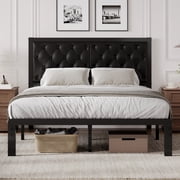 Lifezone Bed Frame with Upholstered Headboard, Queen, Metal Support, No Box Spring Needed, Modern Black