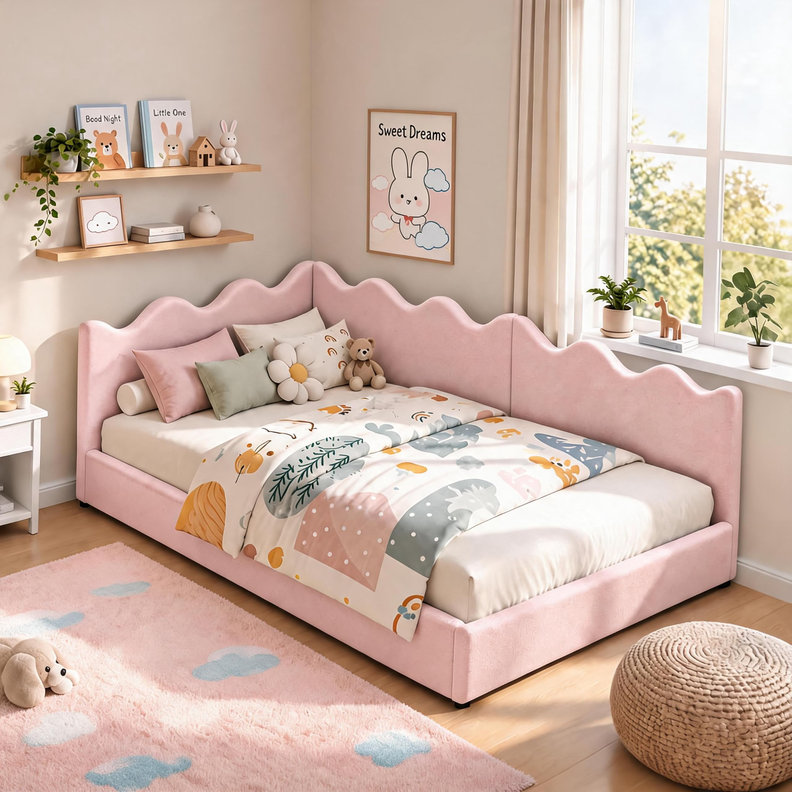 Clothes Rails Designs Bed Frame with Headboard and Soft Rails, Boucle Upholstered Bed Frame ...