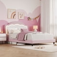 thumbnail image 1 of Bed Frame with LED Headboard, Plush Sherpa Fabric Upholstery, Slat Support (No Box Spring Needed), 1 of 7