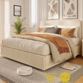 thumbnail image 1 of Bed Frame with Storage Drawers, Upholstered Corduroy Headboard, Channel Tufted Wingback Design, Platform Bed with Wooden Slats, No Box Spring Needed, 1 of 8