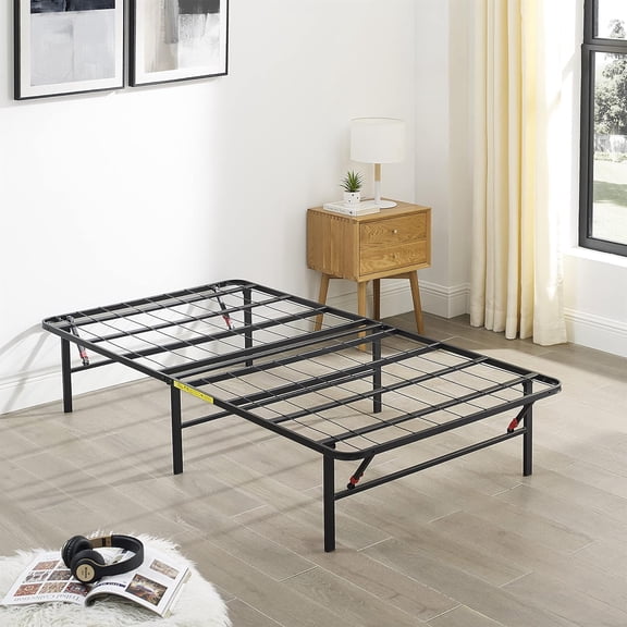 Bed Frame with Storage, Foldable Metal Platform, Sturdy Steel, No Box Spring Needed, 14 inches High, Tool-Free Setup, Full Size, Black