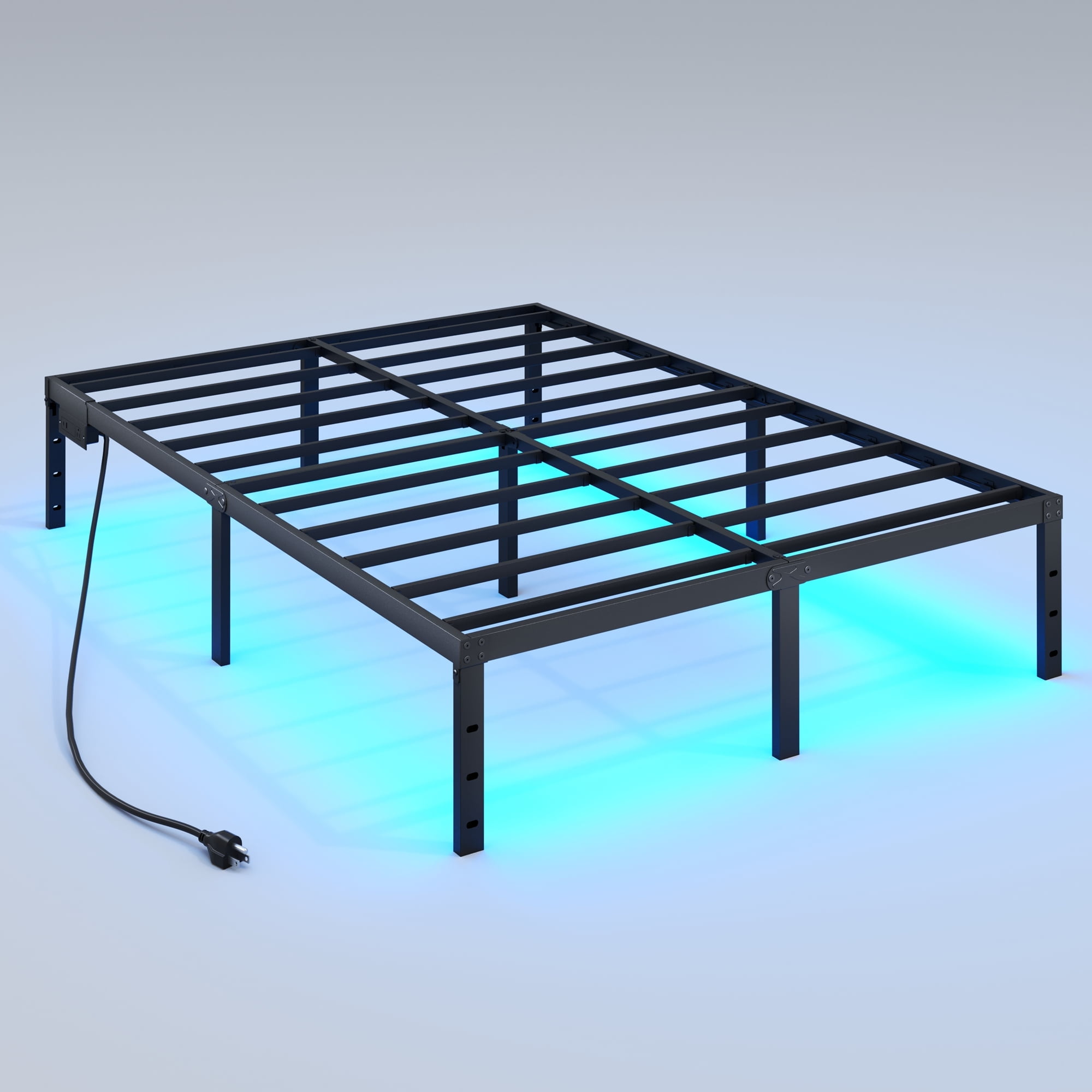 Bed Frame with USB Charging Station, Full Bed Frame with LED Lights, Platform Bed Frame with Heavy Duty Steel Slats, 14" Storage Space Beneath Bed