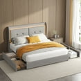 thumbnail image 1 of Bed Frame with Wingback Storage Headboard and 4 Storage Drawers, Upholstered Platform Beds with  LED Lights, No Box Spring Needed/Noise-Free, 1 of 7
