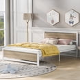 thumbnail image 1 of Bed Frame with Wood Headboard and Footboard, High Metal and Wood Platform Bed with Metal Slats, No Box Spring Needed, Easy to Assemble, 1 of 7