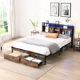 thumbnail image 1 of Bed Frame with Wooden Headboard, USB Charging Station / LED Lighting, Storage Drawers for Bedroom Use, 1 of 2