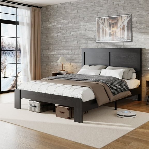 Bed Frames Bed Frame Queen Size, Wood Platform Bed Frame , Noise Free,No Box Spring Needed and Easy Assembly Tool,Large Under Bed Storage,Dark Black,Adjustable Bed Base