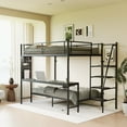 thumbnail image 1 of Bed Frames Black full size bunk bed with twin size, LED light and charging socket,Storage Beds Frames, 1 of 9