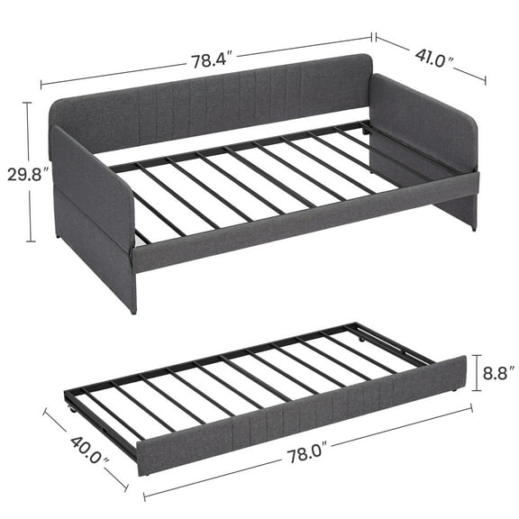 Bed Frames Daybed, sofa bed metal framed with trundle twin size, Grey, 78.4''L x 41''W x 29.8''H.,Adjustable Bed Base