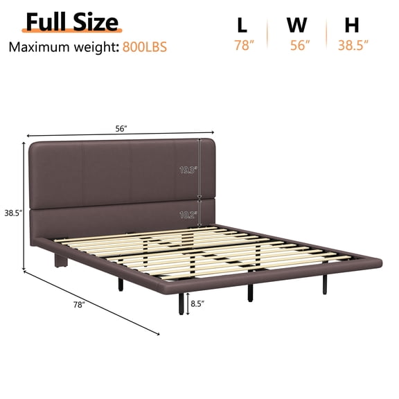 Bed Frames Floating Bed Frame with LED Light, Modern PU Leather Platform Bed, No Boxing Spring Needed, Assemble Easily, Full Size,Adjustable Bed Base
