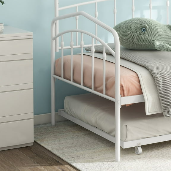 Bed Frames, Fox Twin Daybed with Twin Trundle, White, White Adjustable Bed Base,Metal Storage Beds Frames, Furniture Bedroom Furniture Beds, Frames & Bases Fox Twin Daybed with Twin Trundle, White