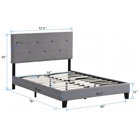 Bed Frames Full Size Upholstered Platform Bed Frame with Modern Button Tufted Linen Fabric Headboard, No Box Spring Needed, Wood Slat Support, Easy Assembly, Grey,Adjustable Bed Base