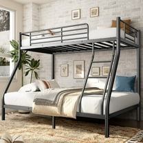 Bed Frames Metal Bunk Bed, Twin Over Full Size Support for Adults Teens, Black,Adjustable Bed Base
