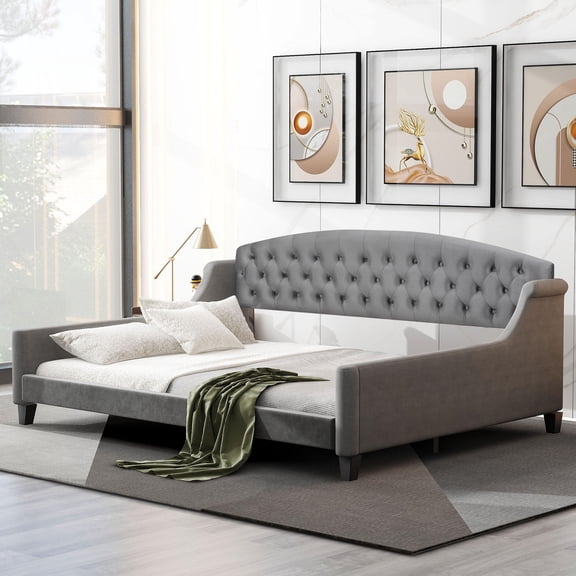 Bed Frames Modern Luxury Tufted Button Daybed, Full, Gray (Old SKU: SM001009AAE,GX001009AAE),Adjustable Bed Base