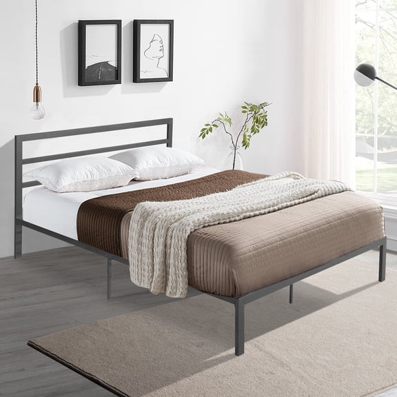 Bed Frames Queen Size Metal Bed Frame with Headboard Charcoal Grey,Adjustable Bed Base