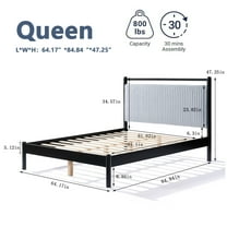 Bed Frames Queen Wood Bed Frame with Fluffy Soft Headboard,Adjustable Bed Base