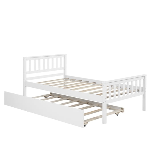 Bed Frames Twin Bed with Trundle, Platform Bed Frame with Headboard and Footboard, for Bedroom Small Living Space,No Box Spring Needed,White(New SKU:W504P148532),Adjustable Bed Base