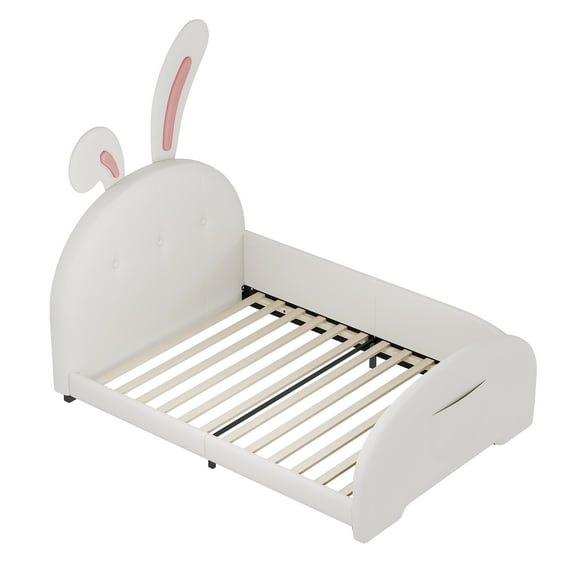 Bed Frames Twin size Upholstered Rabbit-Shape Princess Bed ,Twin Size Platform Bed with Headboard and Footboard,White (Old SKU: WF311629AAK),Adjustable Bed Base