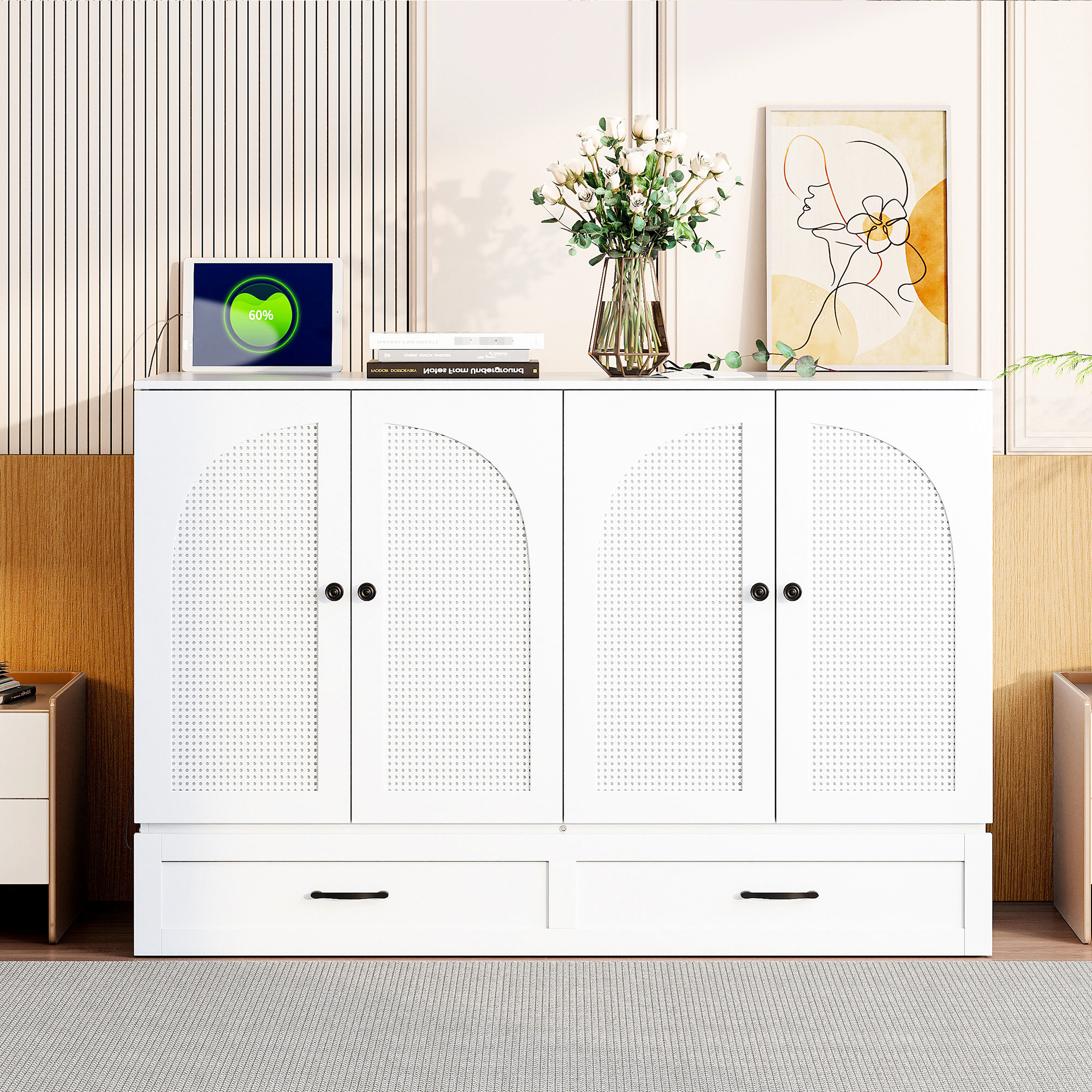 Bed, Full Size, White - Space Saving With Generous Storage Compartments ...