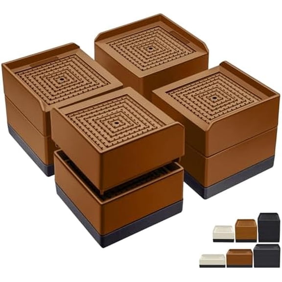 Bed Furniture Risers 3 inch, Square Adjustable Risers Blocks for Bed Sofa Table and Couch Lift to 1.5 or 3 inch，Heavy Duty Support Up to 1,300 Lbs (4 Pack-Brown)