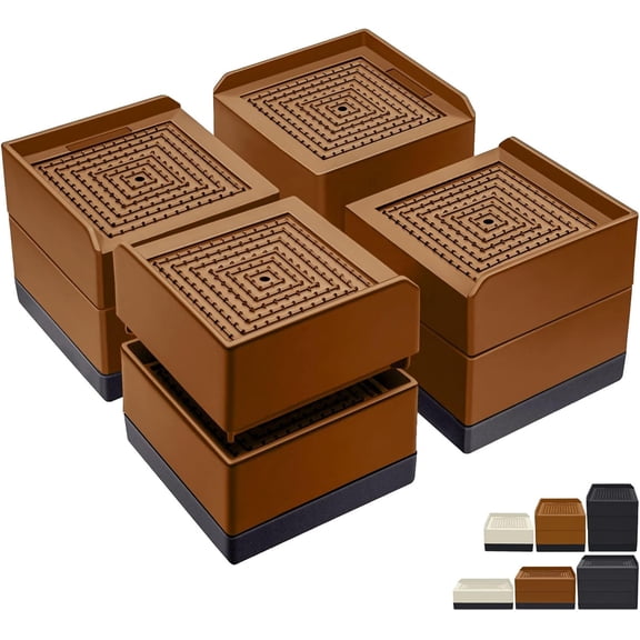 Bed Furniture Risers 3 inch, Square Adjustable Risers Blocks for Bed Sofa Table and Couch Lift to 1.5 or 3 inch,Heavy Duty Support Up to 1,300 Lbs (4 Pack-Brown)