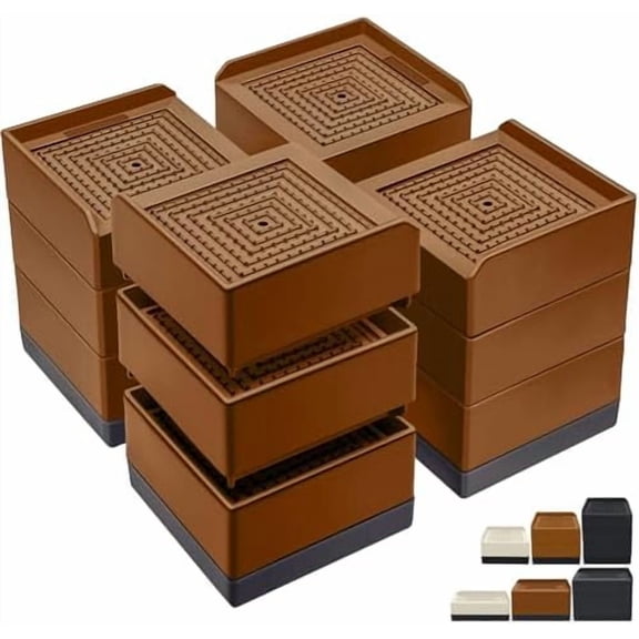 Bed Furniture Risers 4 Inch, Heavy Duty Furniture Elevator in Heights of 1.5, 3 or 4 Inch， Square Raising Blocks for Bed, Couch, Desk, Sofa, Tables,Support Up to 1,300 Lbs (4 Pack-Brown)