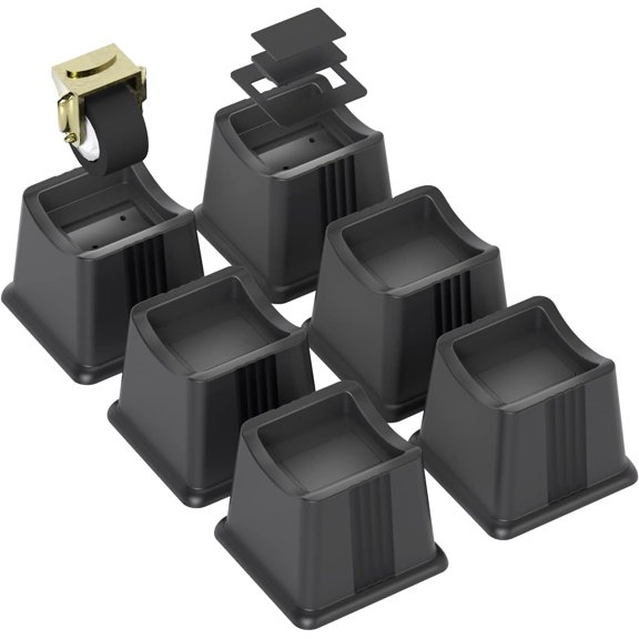 Bed Furniture Risers Elevation in Height 3" Heavy Duty Risers for Both Posts and Wheels of Furniture Sofa Bed Couch Chair Table, Support up to 3000 lbs. (6 Pack, Black)