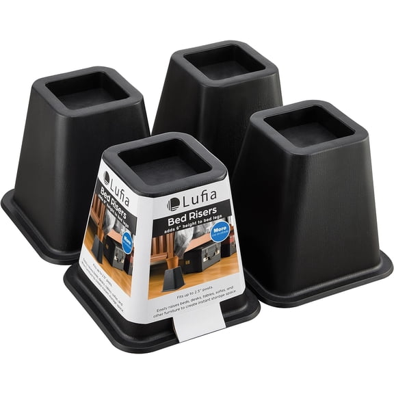 Bed Furniture Risers Heavy Duty, Stackable Bed Lifts Risers for Sofa, Table, Couch, Chair or Desk, Set of 4 Bed Lifts (Black, 6 inch)