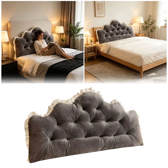 Bed Headboard Backrest Ergonomic Scalloped Ruffle Tufted Reading Support Pillow Detachable Washable Sofa Window Seat Cushion for Reading Gaming Rest