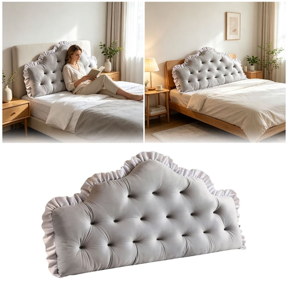 Bed Headboard Backrest Ergonomic Scalloped Ruffle Tufted Reading Support Pillow Detachable Washable Sofa Window Seat Cushion for Reading Gaming Rest